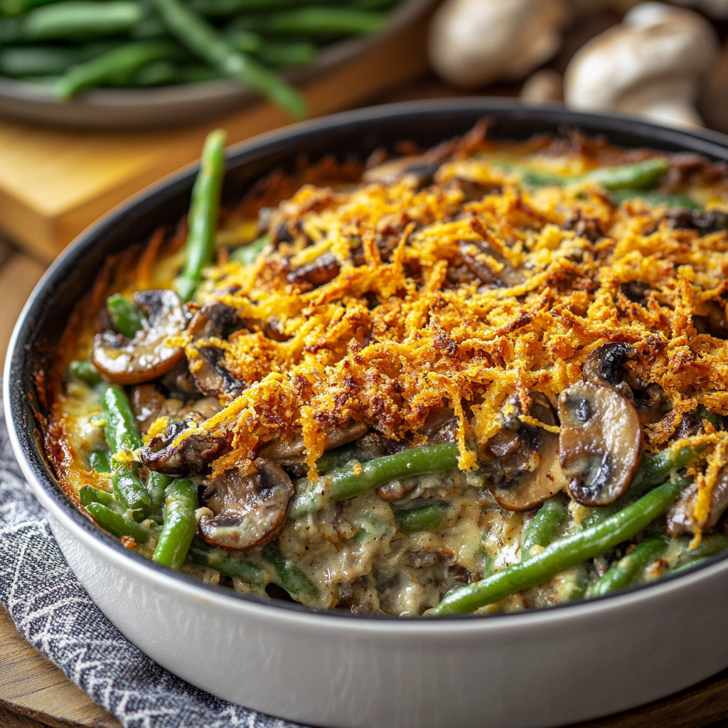 Hamburger Green Bean Casserole with Mushrooms