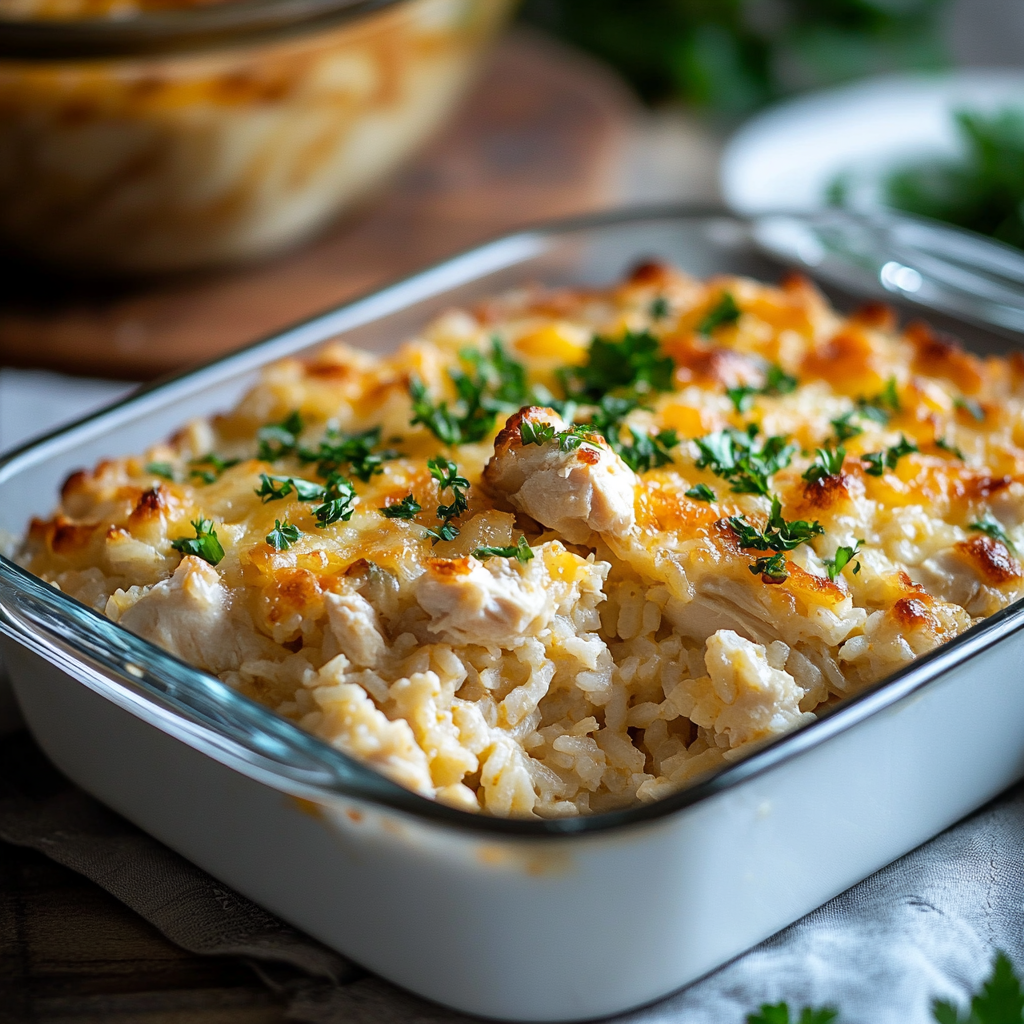Angel Chicken Rice Casserole – A Fluffy, Creamy Comfort Dish for Families