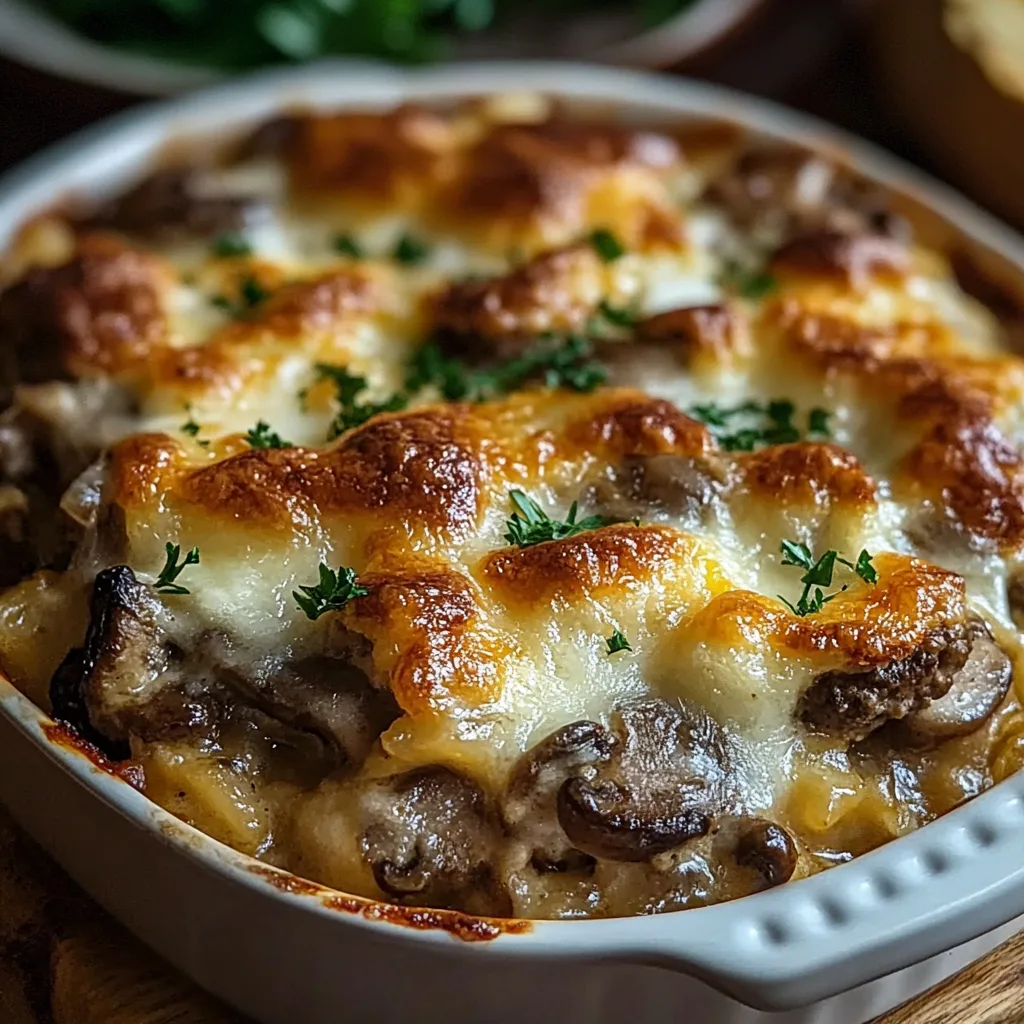 Irresistible Mushroom Swiss Burger Casserole Recipe