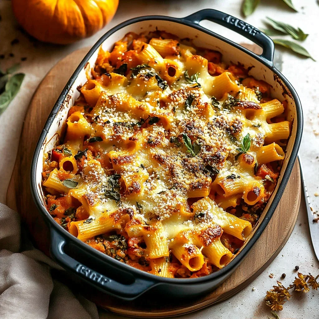 Pasta Bake with Pumpkin Tomato Sauce Casserole